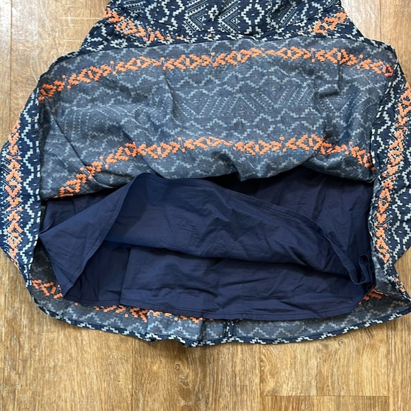 Skies Are Blue Navy Coral Aztec Print Mini Dress Lined V-Neck Back Zip Small EUC - Picture 8 of 14